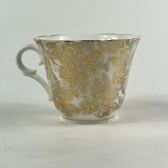 Colclough England Genuine Bone China Teacup Saucer Set Black Gold Floral Pattern - Picture 4 of 16